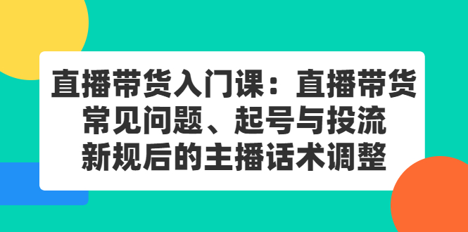 直播带货入门课：直播带货常见问题、起号与投流、新规后的主播话术调整-选优云网创