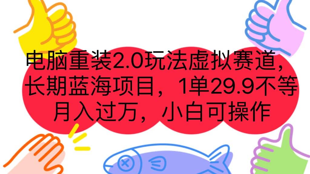 电脑重装2.0玩法虚拟赛道，长期蓝海项目 一单29.9不等 月入过万 小白可操作-选优云网创