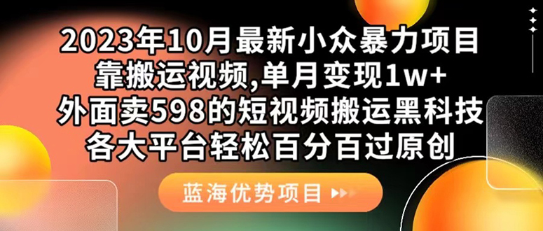 外面卖598的10月最新短视频搬运黑科技，各大平台百分百过原创 靠搬运月入1w-选优云网创