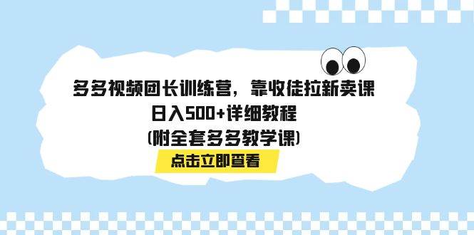 多多视频团长训练营，靠收徒拉新卖课，日入500+详细教程(附全套多多教学课)-选优云网创