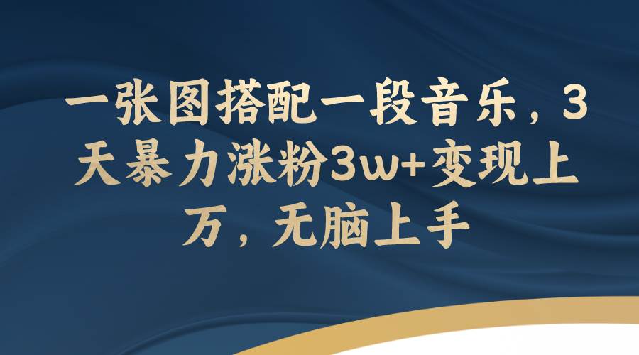 一张图搭配一段音乐，3天暴力涨粉3w+变现上万，无脑上手-选优云网创