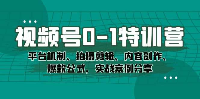 视频号0-1特训营：平台机制、拍摄剪辑、内容创作、爆款公式，实战案例分享-选优云网创