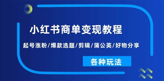 小红书商单变现教程：起号涨粉/爆款选题/剪辑/蒲公英/好物分享/各种玩法-选优云网创