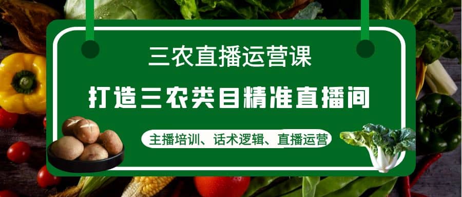 三农直播运营课：打造三农类目精准直播间，主播培训、话术逻辑、直播运营-选优云网创