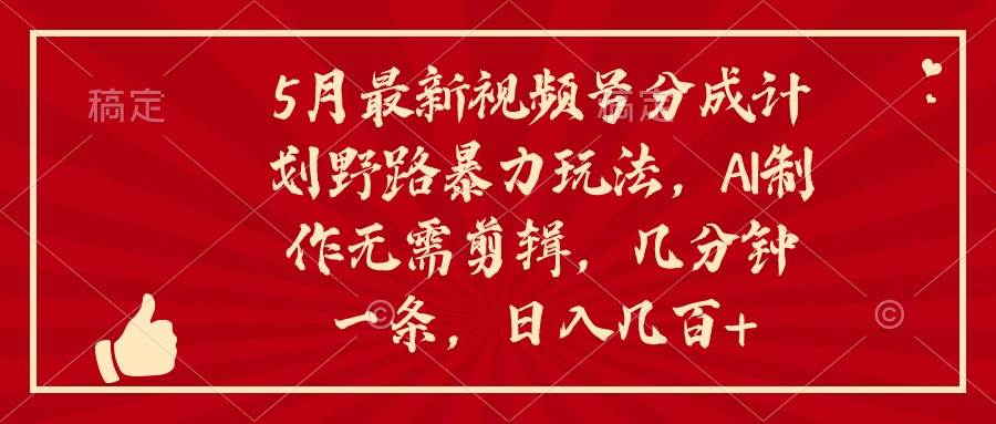 5月最新视频号分成计划野路暴力玩法，ai制作，无需剪辑。几分钟一条，...-选优云网创