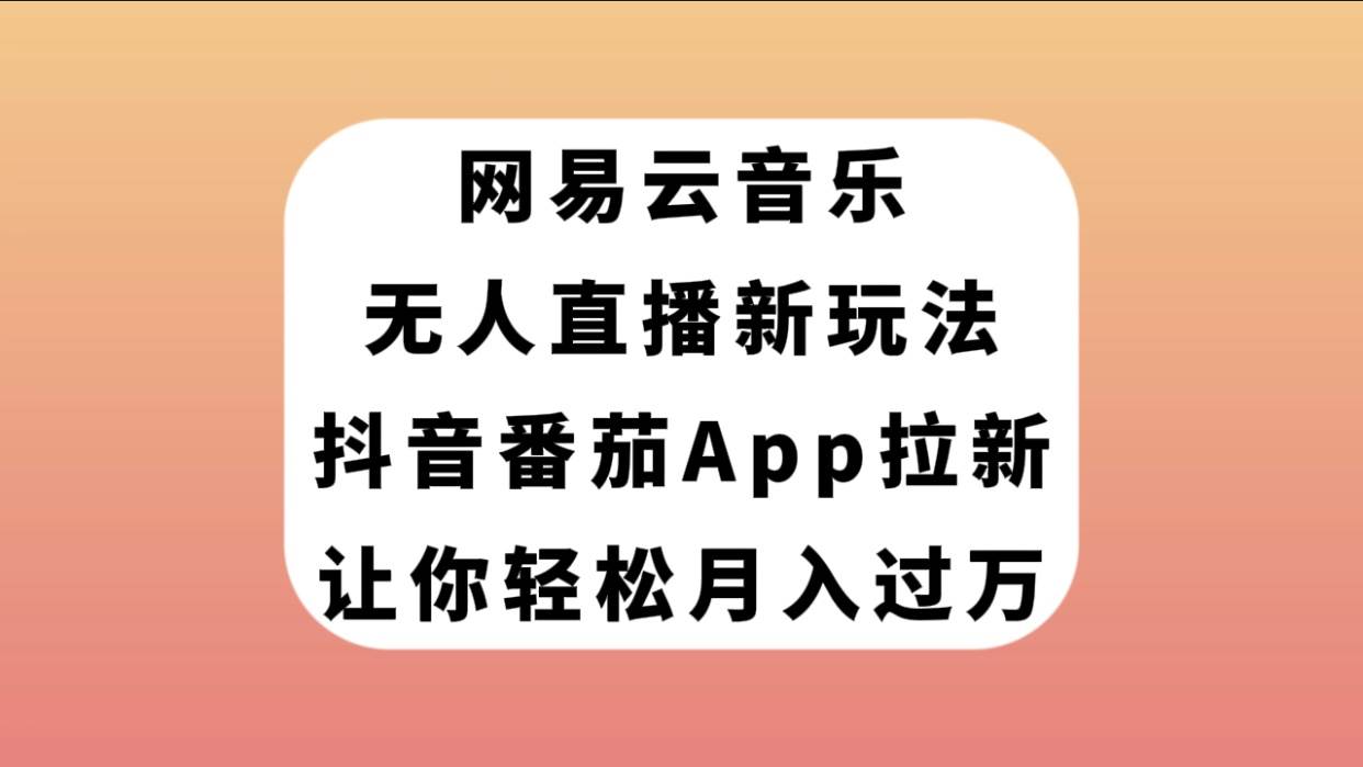 网易云音乐无人直播新玩法，抖音番茄APP拉新，让你轻松月入过万-选优云网创