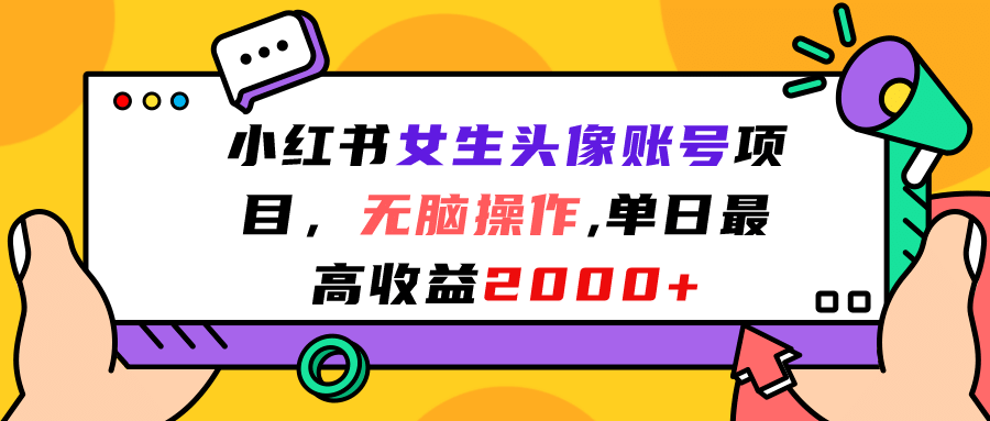 小红书女生头像账号项目，无脑操作，单日最高收益2000+-选优云网创