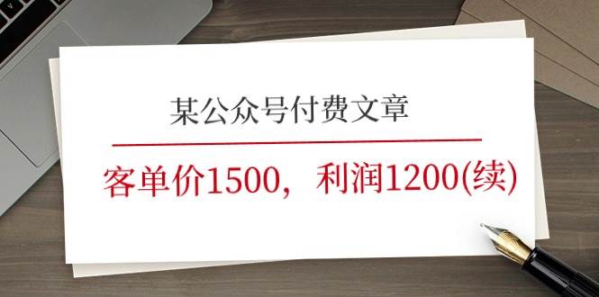 某公众号付费文章《客单价1500，利润1200(续)》市场几乎可以说是空白的-选优云网创