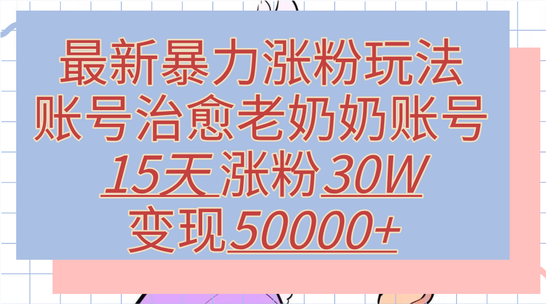 最新暴力涨粉玩法，治愈老奶奶账号，15天涨粉30W，变现50000+【揭秘】-选优云网创