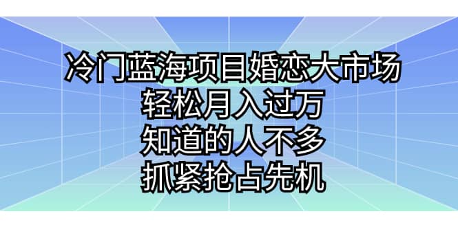 冷门蓝海项目婚恋大市场，轻松月入过万，知道的人不多，抓紧抢占先机-选优云网创