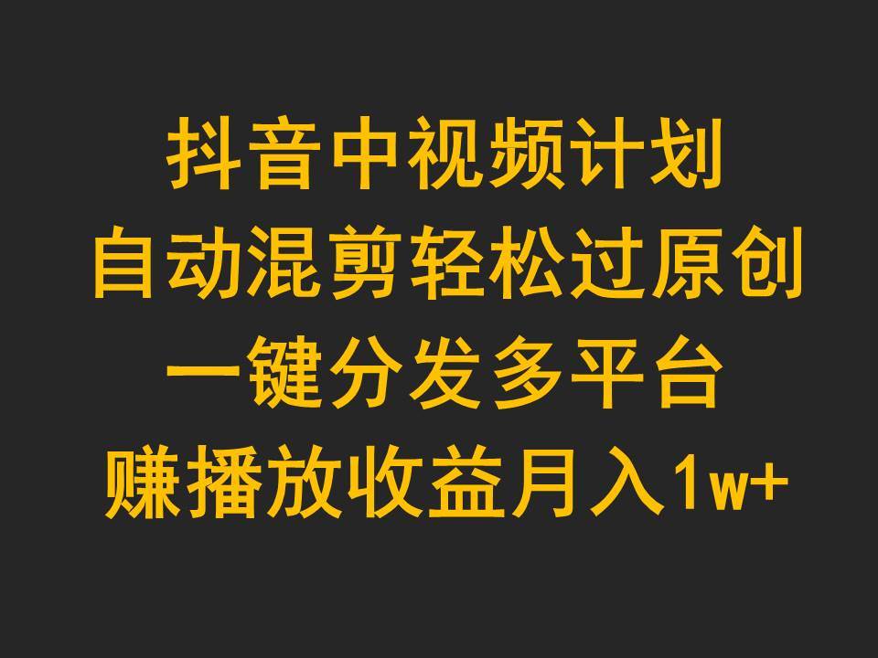 抖音中视频计划，自动混剪轻松过原创，一键分发多平台赚播放收益，月入1w+-选优云网创