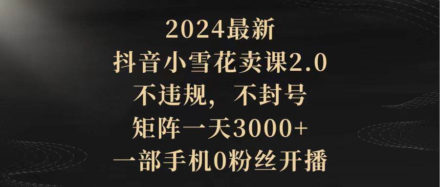 2024最新抖音小雪花卖课2.0 不违规 不封号 矩阵一天3000+一部手机0粉丝开播-选优云网创