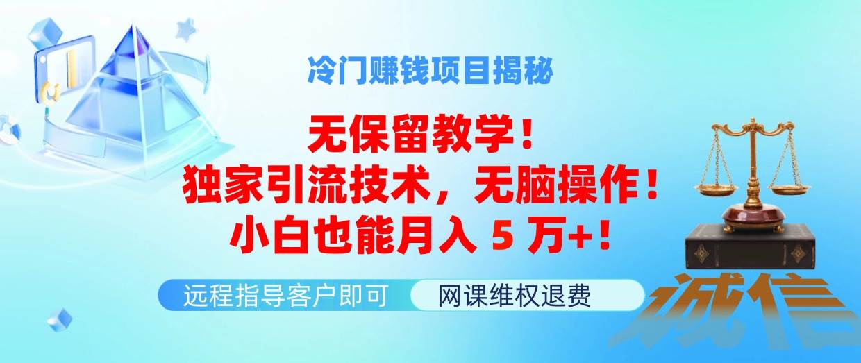 冷门赚钱项目无保留教学！独家引流技术，无脑操作！小白也能月入5万+！-选优云网创