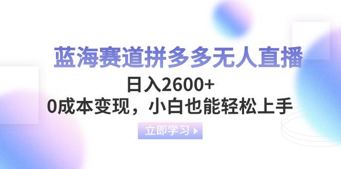 蓝海赛道拼多多无人直播，日入2600+，0成本变现，小白也能轻松上手-选优云网创