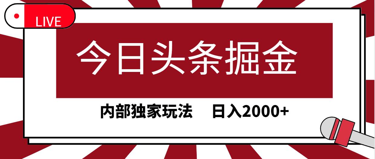 今日头条掘金，30秒一篇文章，内部独家玩法，日入2000+-选优云网创