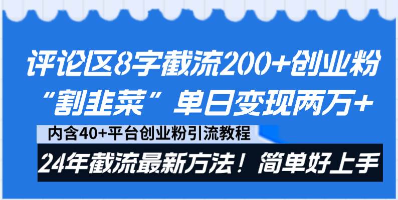 评论区8字截流200+创业粉“割韭菜”单日变现两万+24年截流最新方法！-选优云网创