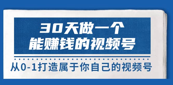 30天做一个能赚钱的视频号，从0-1打造属于你自己的视频号 (14节-价值199)-选优云网创