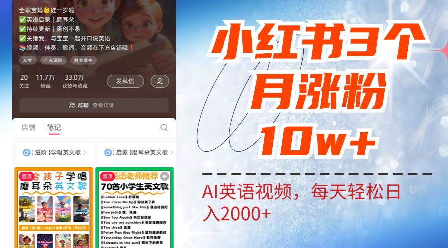 小红书三个月涨粉10W！AI英语视频0成本制作，每天轻松日入2000+-选优云网创