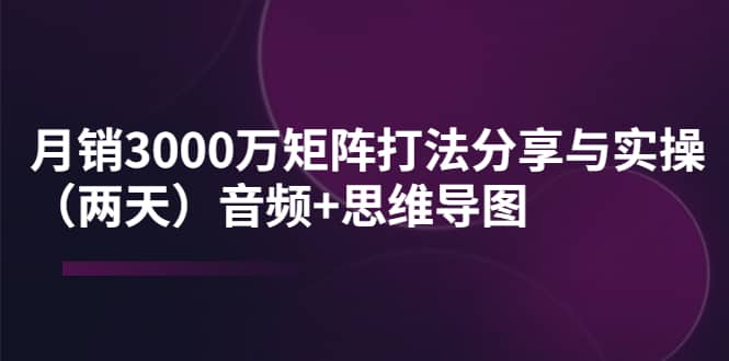 某线下培训：月销3000万矩阵打法分享与实操（两天）音频+思维导图-选优云网创