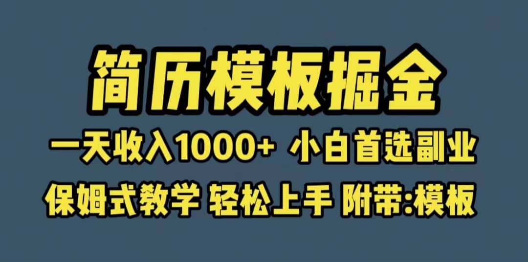 靠简历模板赛道掘金，一天收入1000+小白首选副业，保姆式教学（教程+模板）-选优云网创