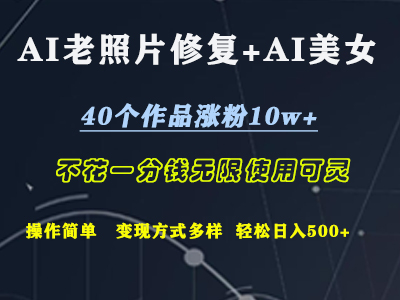 AI老照片修复+AI美女玩发  40个作品涨粉10w+  不花一分钱使用可灵  操作简单  变现方式多样话   轻松日去500+-选优云网创