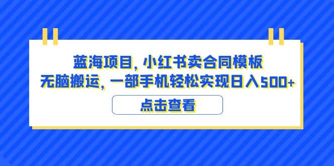 蓝海项目 小红书卖合同模板 无脑搬运 一部手机日入500+（教程+4000份模板）-选优云网创