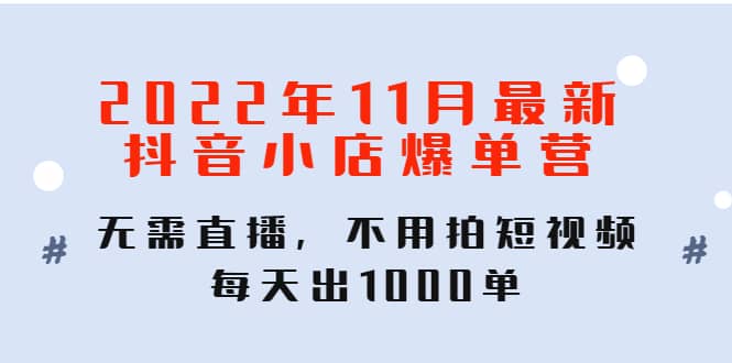 2022年11月最新抖音小店爆单训练营：无需直播，不用拍短视频，每天出1000单-选优云网创