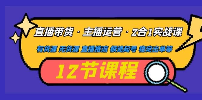 直播带货·主播运营2合1实战课 有货源 无货源 直播推流 极速起号 稳定出单-选优云网创