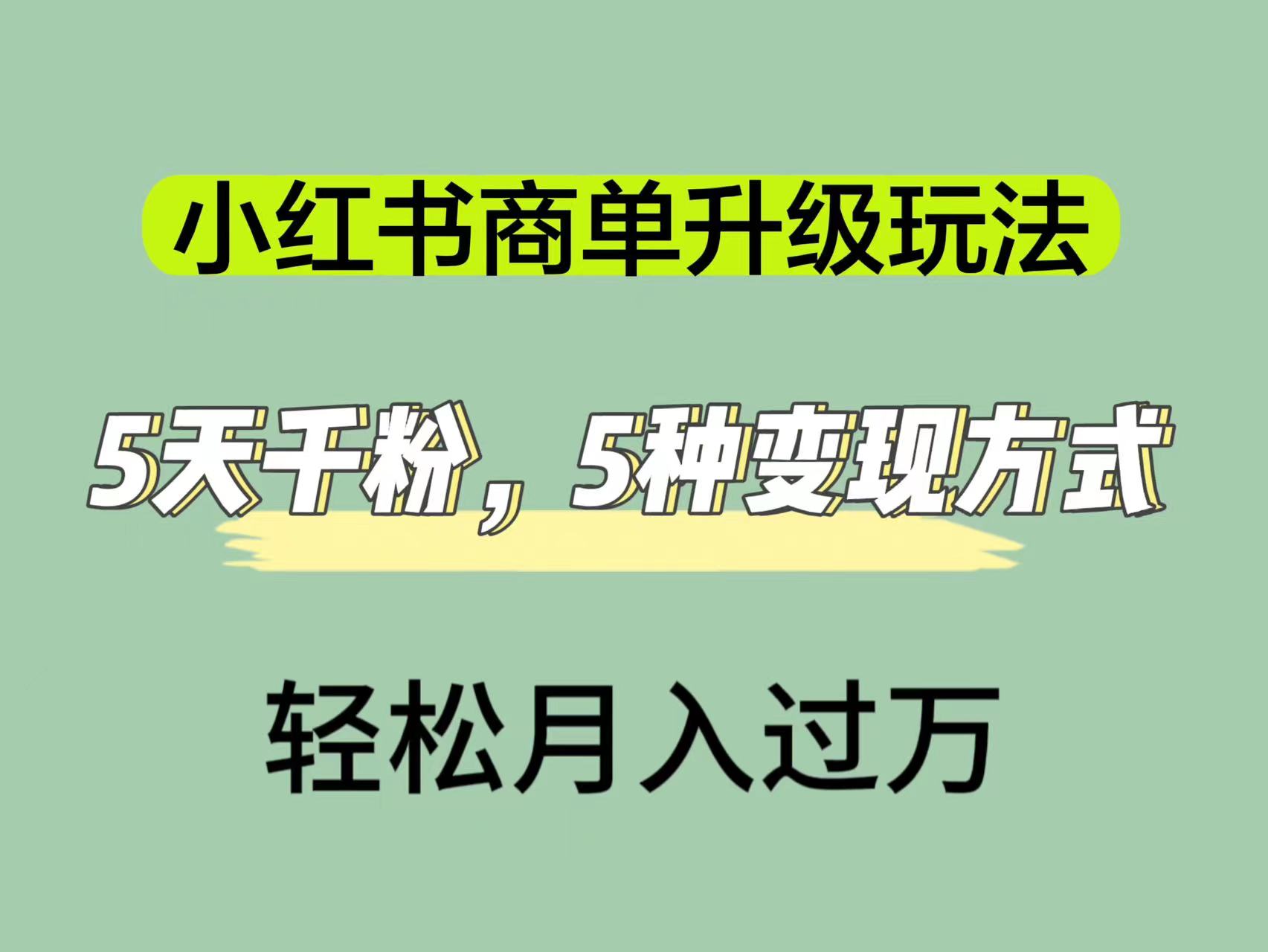 小红书商单升级玩法，5天千粉，5种变现渠道，轻松月入1万+-选优云网创