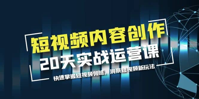 短视频内容创作20天实战运营课，快速掌握短视频领域，洞察短视频新玩法-选优云网创