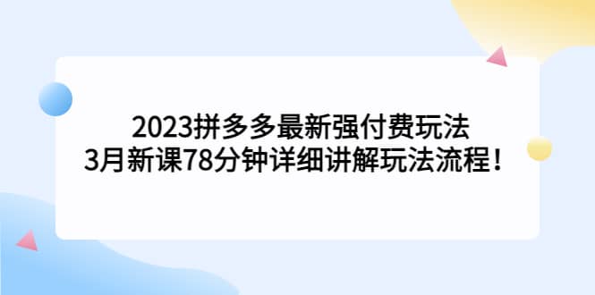 2023拼多多最新强付费玩法，3月新课78分钟详细讲解玩法流程-选优云网创