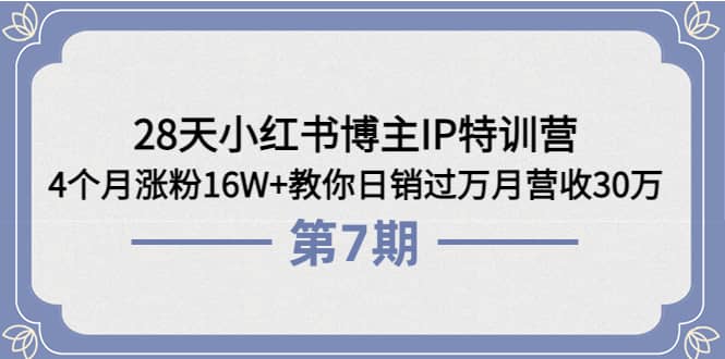 28天小红书博主IP特训营《第6+7期》4个月涨粉16W+教你日销过万月营收30万-选优云网创