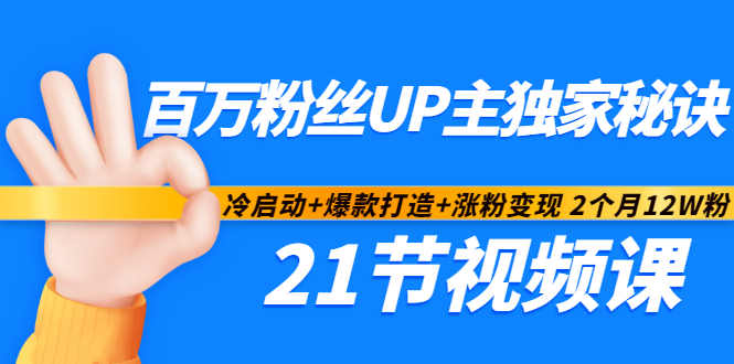 百万粉丝UP主独家秘诀：冷启动+爆款打造+涨粉变现2个月12W粉（21节视频课)-选优云网创