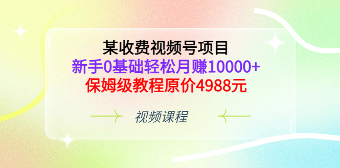 某收费视频号项目，新手0基础轻松月赚10000+，保姆级教程原价4988元-选优云网创