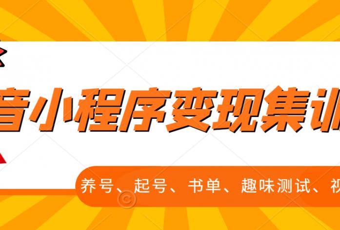 抖音小程序变现集训课，养号、起号、书单、趣味测试、视频剪辑，全套流程-选优云网创