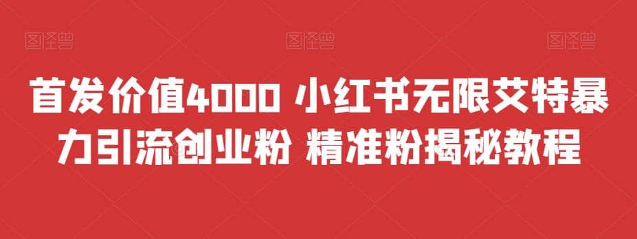 首发价值4000 小红书无限艾特暴力引流创业粉 精准粉揭秘教程-选优云网创