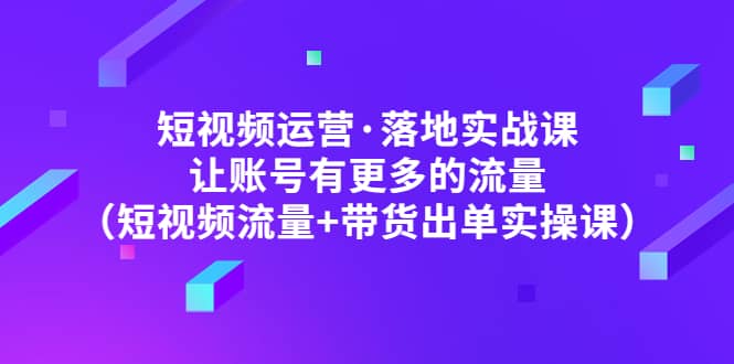 短视频运营·落地实战课 让账号有更多的流量（短视频流量+带货出单实操）-选优云网创