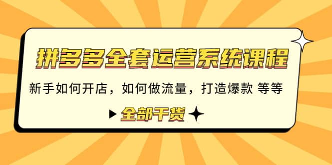 拼多多全套运营系统课程：新手如何开店 如何做流量 打造爆款 等等 全部干货-选优云网创