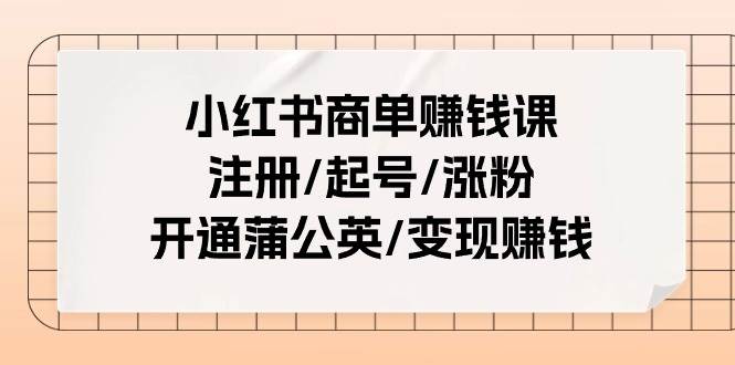 小红书商单赚钱课：注册/起号/涨粉/开通蒲公英/变现赚钱（25节课）-选优云网创