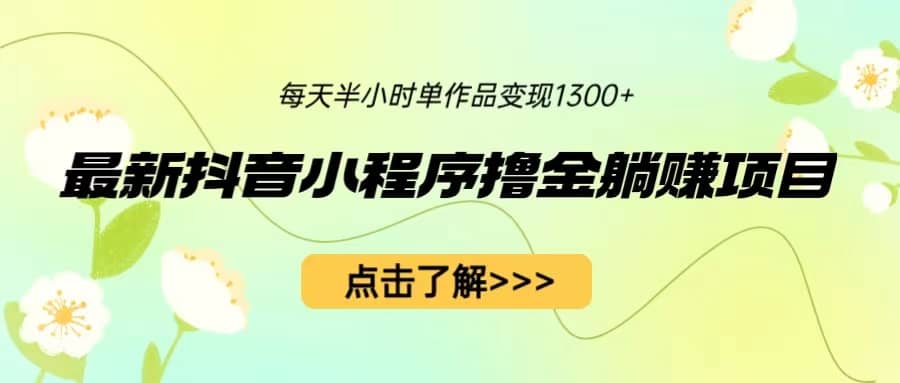 最新抖音小程序撸金躺赚项目，一部手机每天半小时，单个作品变现1300+-选优云网创