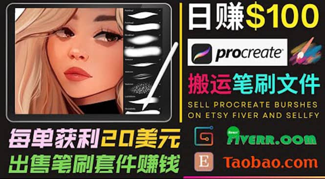 搬运出售Procreate笔刷文件赚钱，每单20美元，轻松日赚100美元-选优云网创