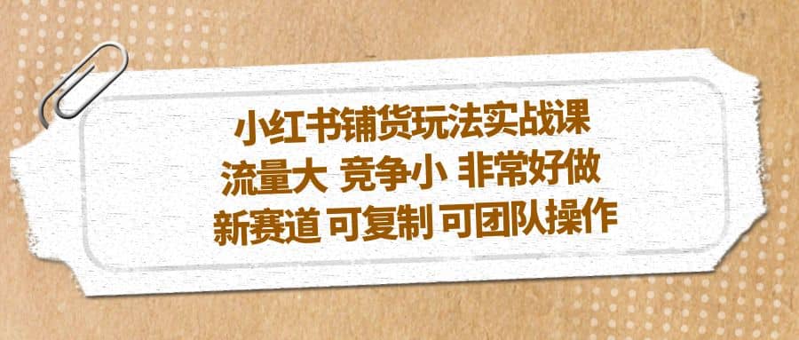 小红书铺货玩法实战课，流量大 竞争小 非常好做 新赛道 可复制 可团队操作-选优云网创