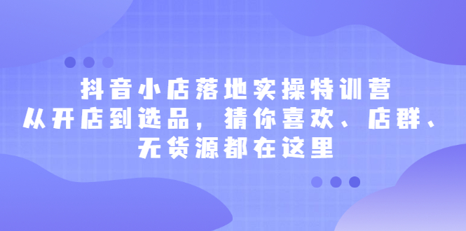 抖音小店落地实操特训营，从开店到选品，猜你喜欢、店群、无货源都在这里-选优云网创