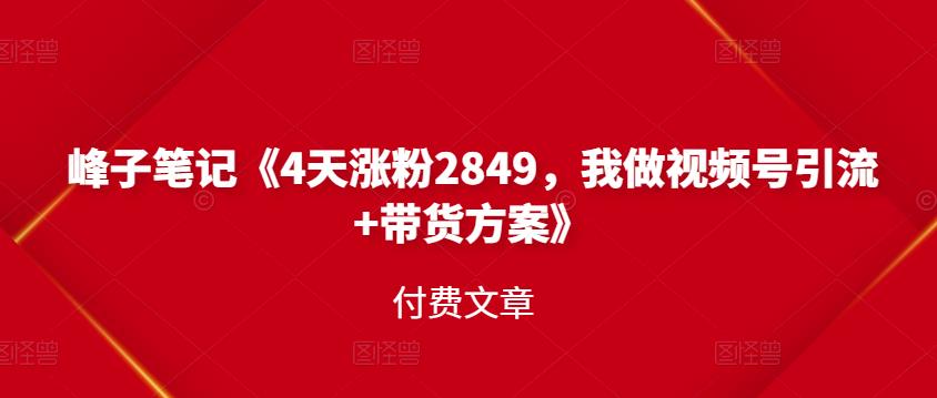 峰子笔记《4天涨粉2849，我做视频号引流+带货方案》付费文章-选优云网创