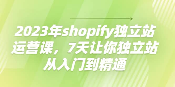 2023年shopify独立站运营课，7天让你独立站从入门到精通-选优云网创