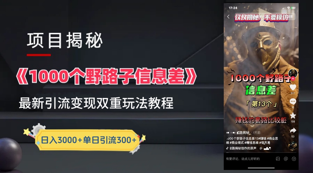 一千个野路子信息差24年最新玩法教程附带变现方法和引流的玩法具体拆解-选优云网创