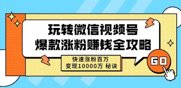 玩转微信视频号爆款涨粉赚钱全攻略，快速涨粉百万变现万元秘诀-选优云网创