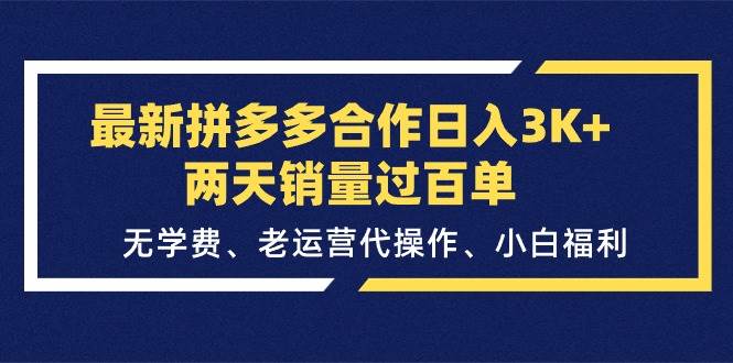 最新拼多多合作日入3K+两天销量过百单，无学费、老运营代操作、小白福利-选优云网创