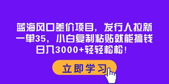 蓝海风口差价项目，发行人拉新，一单35，小白复制粘贴就能搞钱！日入3000+轻轻松松-选优云网创