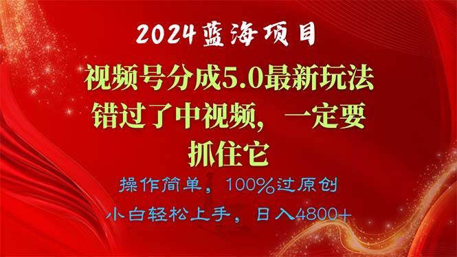 2024蓝海项目，视频号分成计划5.0最新玩法，错过了中视频，一定要抓住...-选优云网创